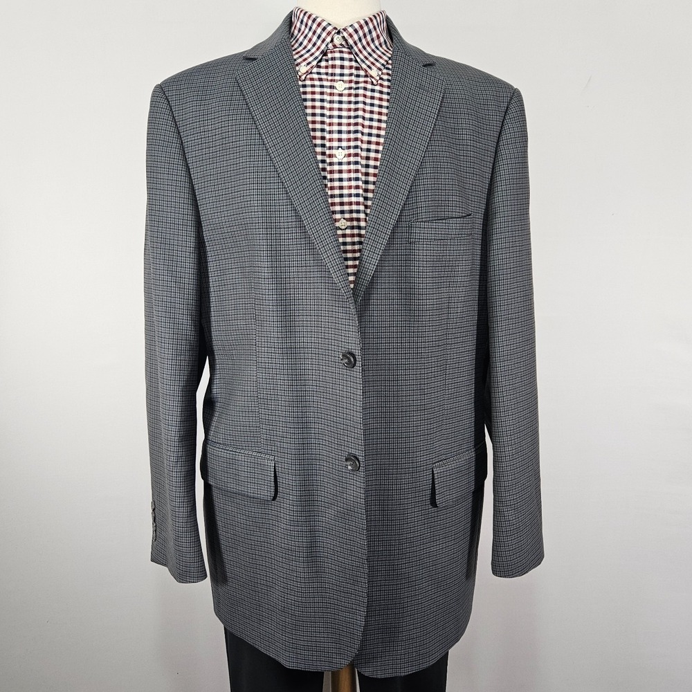 Oscar‎ De La Renta Men's Sport Coat Blazer Two Button Gray Houndstooth Wool 48L